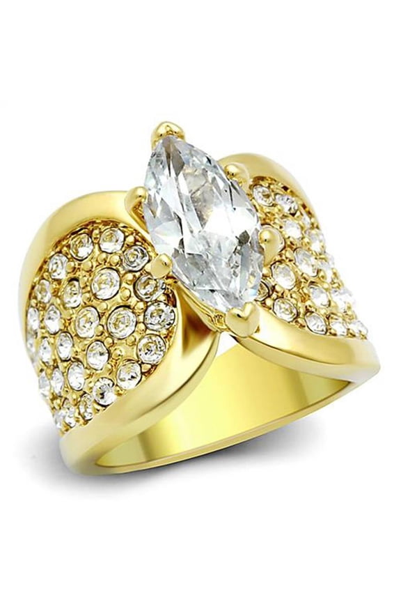 Women's Stainless Steel 316 Marquise Cut Zirconia Gold Plated Engagement Ring Size 5