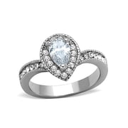 Women's Stainless Steel 316 Pear Cut 1.08 Carat Zirconia Halo Engagement Ring Size 10