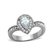 Women's Stainless Steel 316 Pear Cut 1.08 Carat Zirconia Halo Engagement Ring Size 5