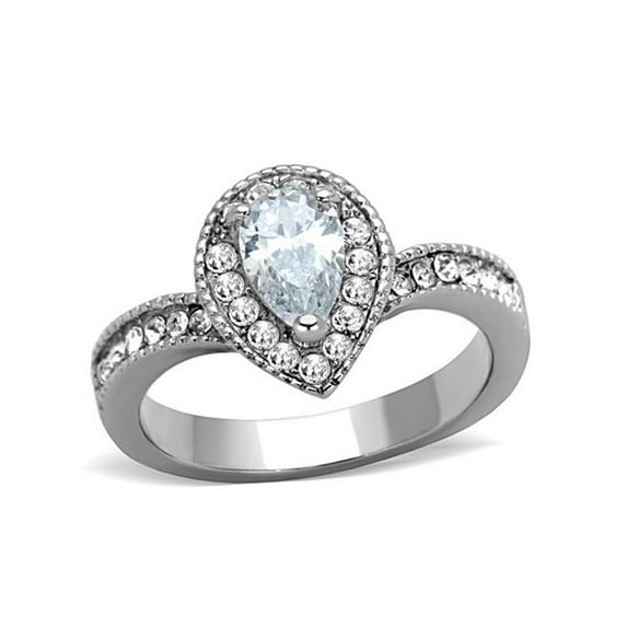 Women's Stainless Steel 316 Pear Cut 1.08 Carat Zirconia Halo Engagement Ring Size 8