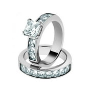 Women's Stainless Steel 316 Princess Cut 3.75 Carat Zirconia Wedding Ring Set Size 10