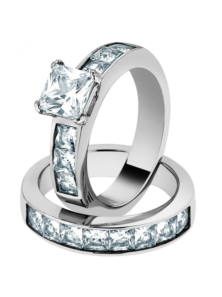 Stainless steel princess cheap cut engagement ring