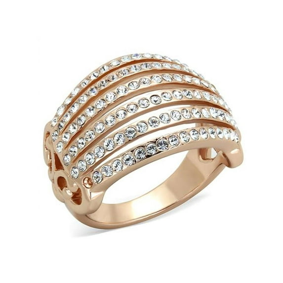 Women's Stainless Steel 316 Rose Gold Ion Plated Crystal Cocktail Fashion Ring Size 6