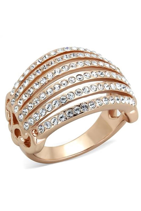 Women's Stainless Steel 316 Rose Gold Ion Plated Crystal Cocktail Fashion Ring Size 8