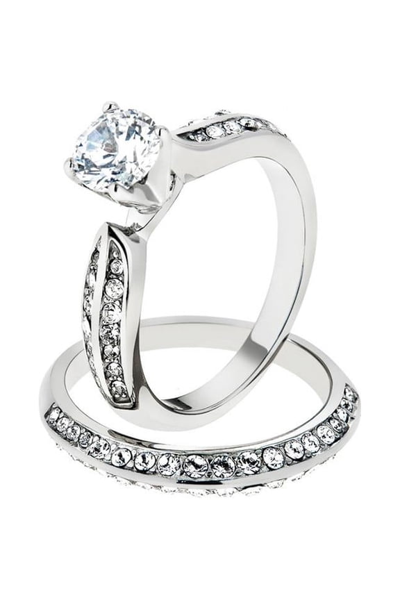 Women's Stainless Steel 316 Round 1.75 Ct Zirconia Engagement Wedding Ring Set Size 6