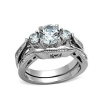 Women's Stainless Steel 316 Round 2.5 Ct Zirconia Engagement Wedding Ring Set Size 5