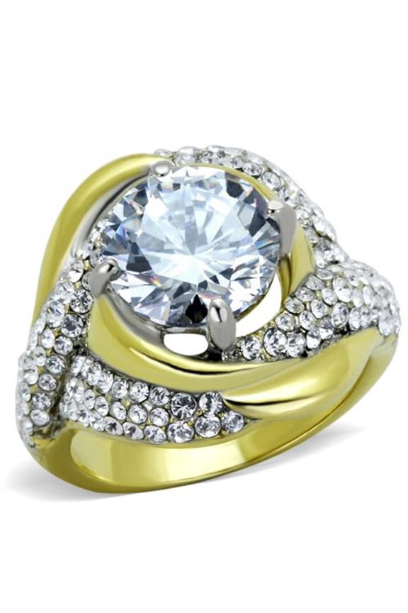 Women's Stainless Steel 316 Round Cut Cubic Zirconia Two Toned Cocktail Ring Size 8