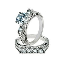 Women's Stainless Steel 316 Round Cut Cubic Zirconia Vintage Wedding Ring Set Size 6