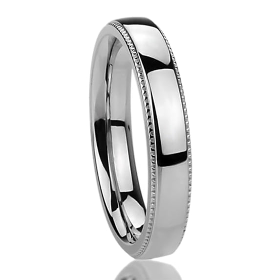 Women's Stainless Steel 4mm Wedding Band Ring Milgrain Edges Domed Classy Ring (5 to 12)