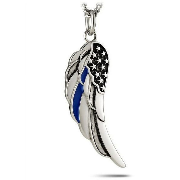 Women's Stainless Steel Angel Wing-Thin Blue Line Necklace -Ps 91:11 by Shields of Strength
