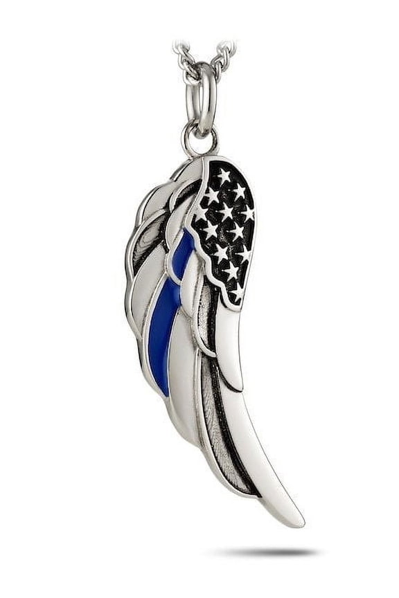 Women's Stainless Steel Angel Wing-Thin Blue Line Necklace -Ps 91:11 by Shields of Strength