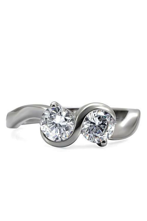 Women's Stainless Steel Dual Round Swirl Ring Anillo Para Mujer