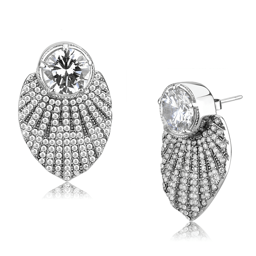 Women's Stainless Steel Earrings  CZ Round Cut Clear