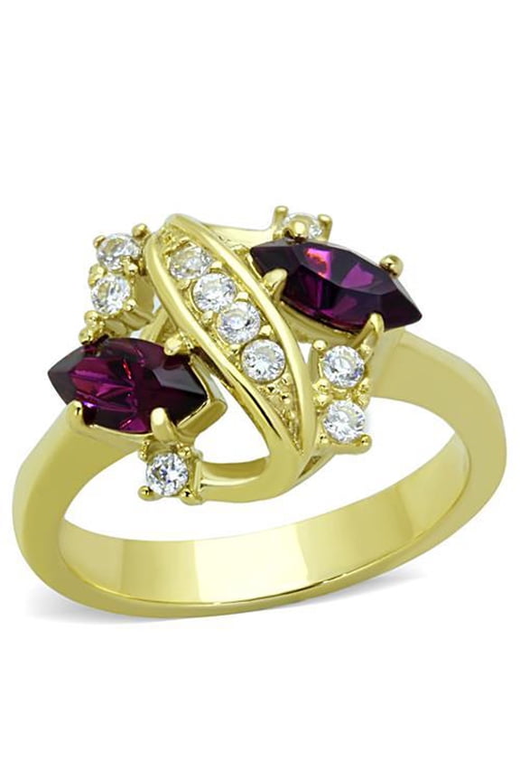 Women's Stainless Steel Engagement Ring with Top Grade Amethyst Crystal - Size 5