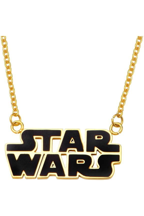 Women's Stainless Steel Gold IP and Black Enamel Logo Pendant, 20 Chain
