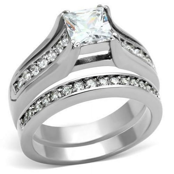 Women's Stainless Steel High Polished 3.40(g) CZ Clear Ring Set