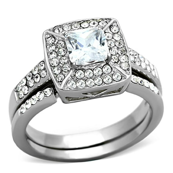 Women's Stainless Steel High Polished 5.20(g) CZ Clear Ring Set