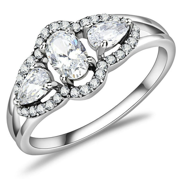 Women's Stainless Steel High polished CZ Clear 1.90(g) Engagement Ring
