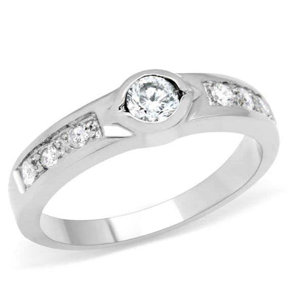 Women's Stainless Steel High polished CZ Clear 3.00(g) Engagement Ring