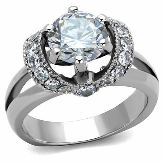 Women's Stainless Steel High polished CZ Clear 6.00(g) Engagement Ring