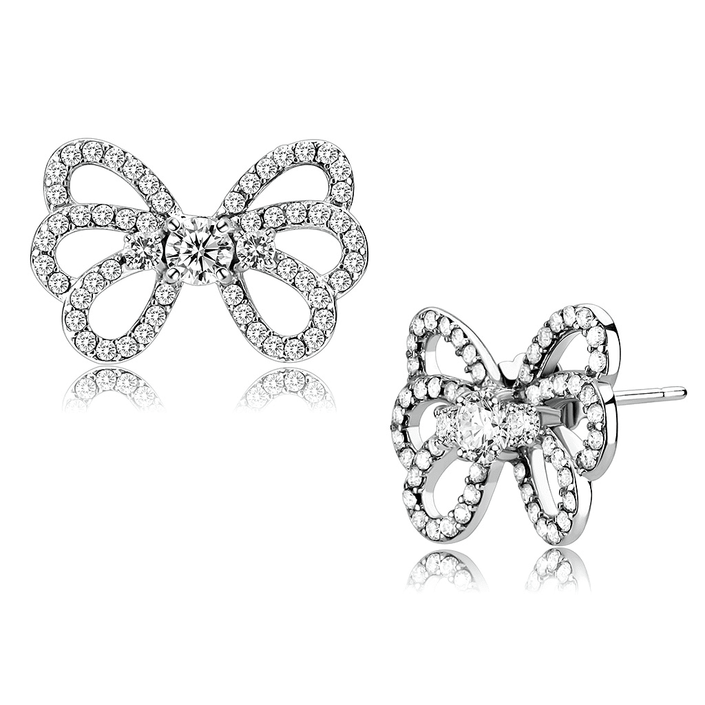 Women's Stainless Steel High polished CZ Clear Earrings