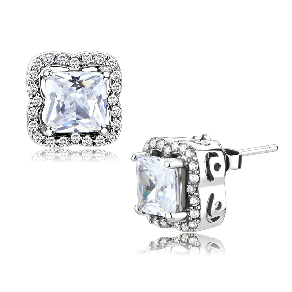 Women's Stainless Steel High polished CZ Clear Earrings