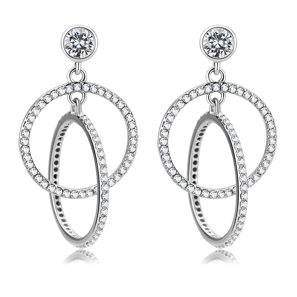 Women's Stainless Steel High polished CZ Clear Earrings