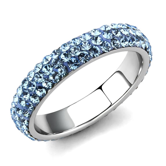 Women's Stainless Steel High polished Crystal Sea Blue 1.58(g) Engagement Ring