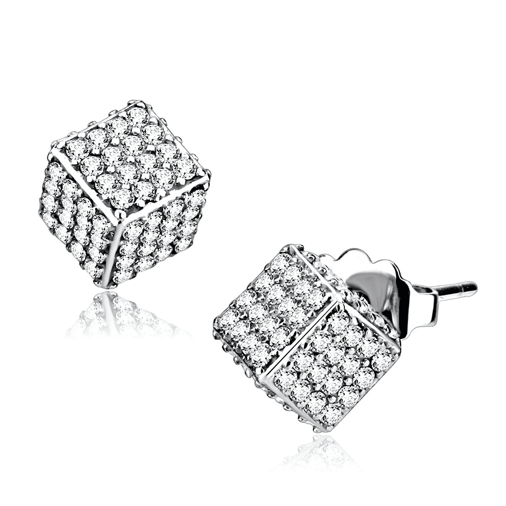 Women's Stainless Steel High polished Cubic Fashion CZ Clear Earrings
