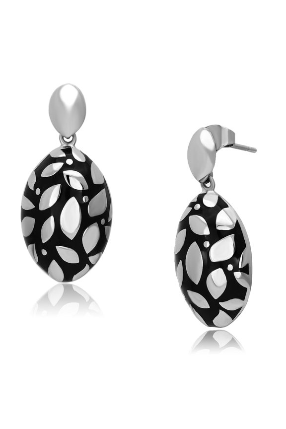 Women's Stainless Steel High polished Epoxy Jet Earrings