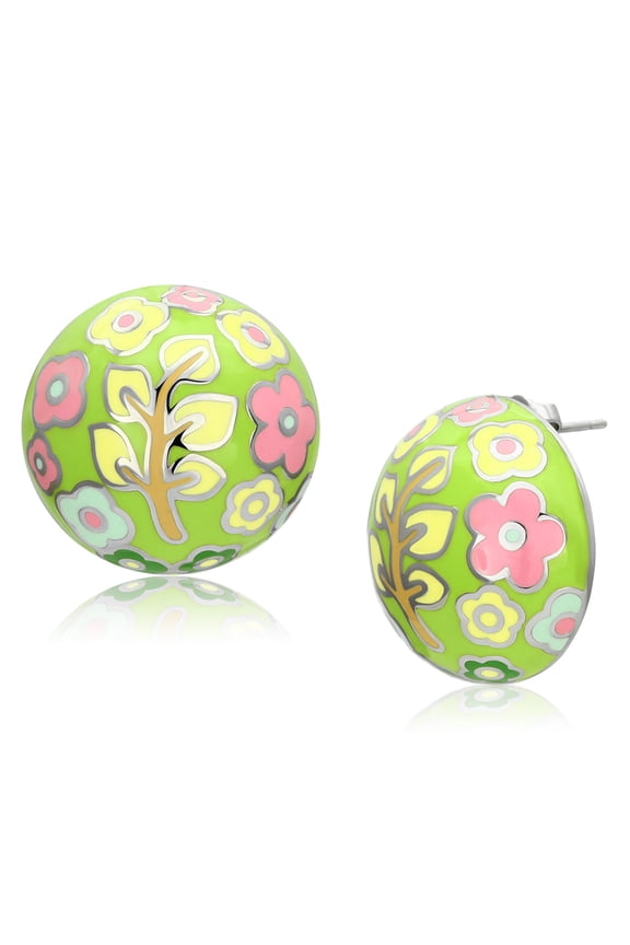 Women's Stainless Steel High polished Epoxy Orange Yellow Green Blue Pink Earrings