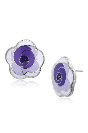 Women's Stainless Steel High polished Epoxy Purple Flower Earrings