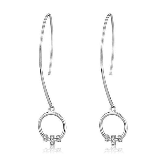 Women's Stainless Steel High polished Top Grade Crystal Clear Dangle & Drop Earrings