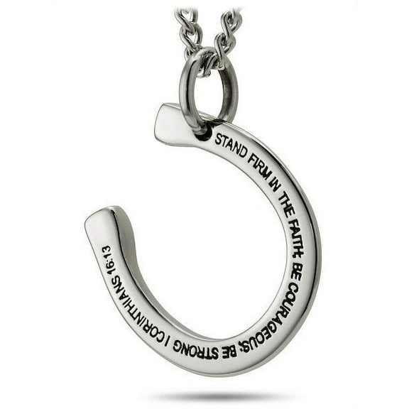 Women's Stainless Steel Horseshoe Necklace-1 Corinthians 16:13 by Shields of Strength