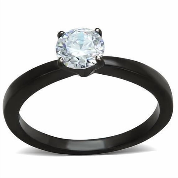 Women's Stainless Steel IP Black CZ Clear 2.30(g) Engagement Ring