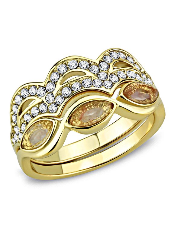 Women's Stainless Steel IP Gold 4.30(g) Synthetic Glass Light Peach Ring Set
