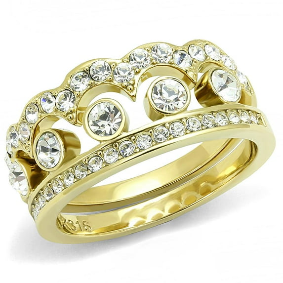 Women's Stainless Steel IP Gold 4.46(g) Crystal Clear Ring Set