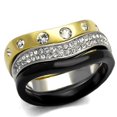 thumbnail image 1 of Women's Stainless Steel IP Gold+ IP Black 7.64(g) Crystal Clear Ring Set, 1 of 4