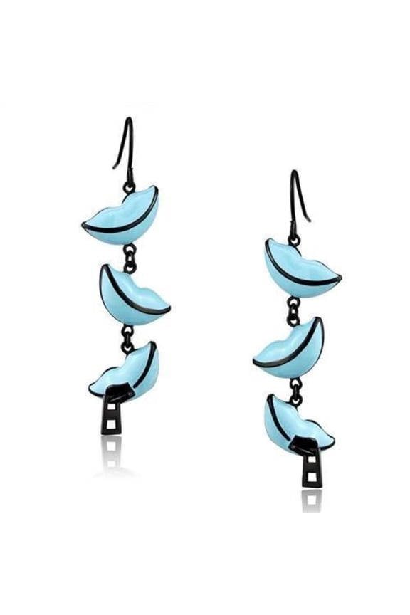 Women's Stainless Steel IP Light Black Epoxy Sea Blue Earrings