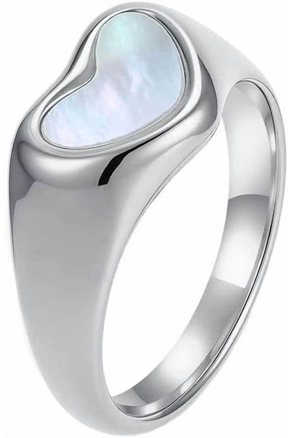 Women's Stainless Steel Inlaid Simulated Shell Heart Retro Jewelry Design Elegant Exquisite Festival Ring