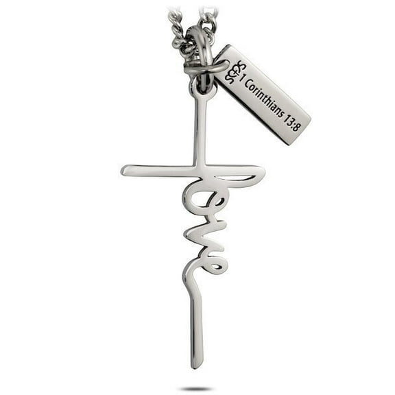 Women's Stainless Steel Love Cross Necklace-1 Corinthians 13:8 by Shields of Strength
