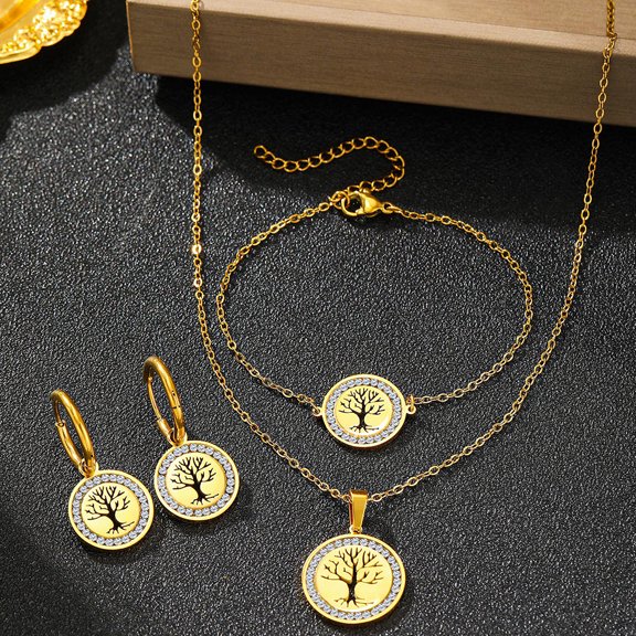 Women's Stainless Steel Necklace Earring Bracelet Suit