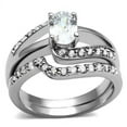 thumbnail image 1 of Women's Stainless Steel Oval CZ Engagement Wedding 2 PC Promise Ring Set, 1 of 5