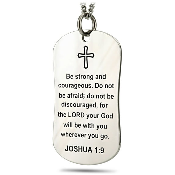 Women's Stainless Steel Psalm/Joshua Dog Tag Necklace by Shields of Strength