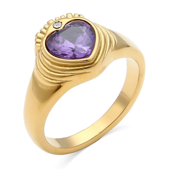 Womens Stainless Steel Ring 18K Gold Plated Crown Ring With Zircon Loving Heart Vintage Fashion Ornament Gift Idea