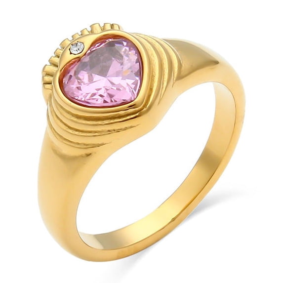 Womens Stainless Steel Ring 18K Gold Plated Crown Ring With Zircon Loving Heart Vintage Fashion Ornament Gift Idea