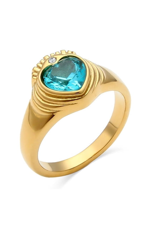 Womens Stainless Steel Ring 18K Gold Plated Crown Ring With Zircon Loving Heart Vintage Fashion Ornament Gift Idea