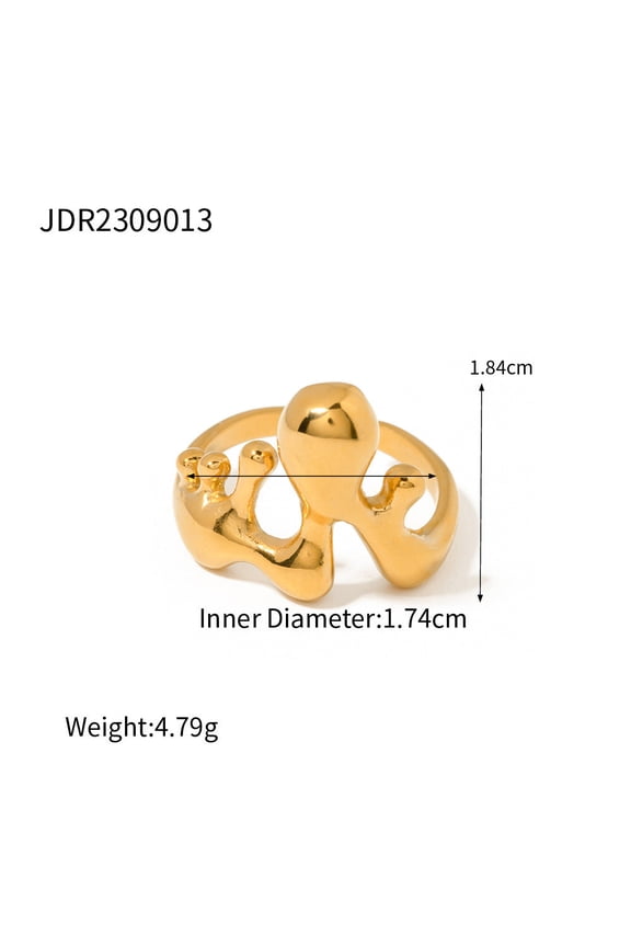 Women's Stainless Steel Ring 18K Gold Plated Liquid Melting Design Fashion Jewelry Statement Ring for Her Elegant Band Ring Gift for Women