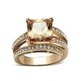 thumbnail image 1 of Women's Stainless Steel Rose Gold Princess Cut Champagne Zirconia Cocktail Ring Size 6, 1 of 5