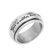 BEADS & PEARLS JEWELRY Women's Stainless Steel Spinner Ring - God Is Within Her She Will Not Fail Bible Christian Religious Ring Fashion Jewelry a Unique Anxiety & Stress Relief Gift for Women or Men!